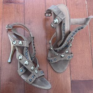 Latitude Femme nude/brown strappy heels w/ embellishments